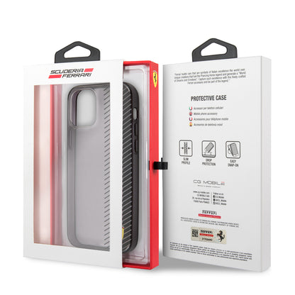 iPhone 12 Pro Max Kılıf Ferrari Orjinal Lisanlı Klasik Metal Logolu Transparan Çizgi Desenli Gradient Kılıf