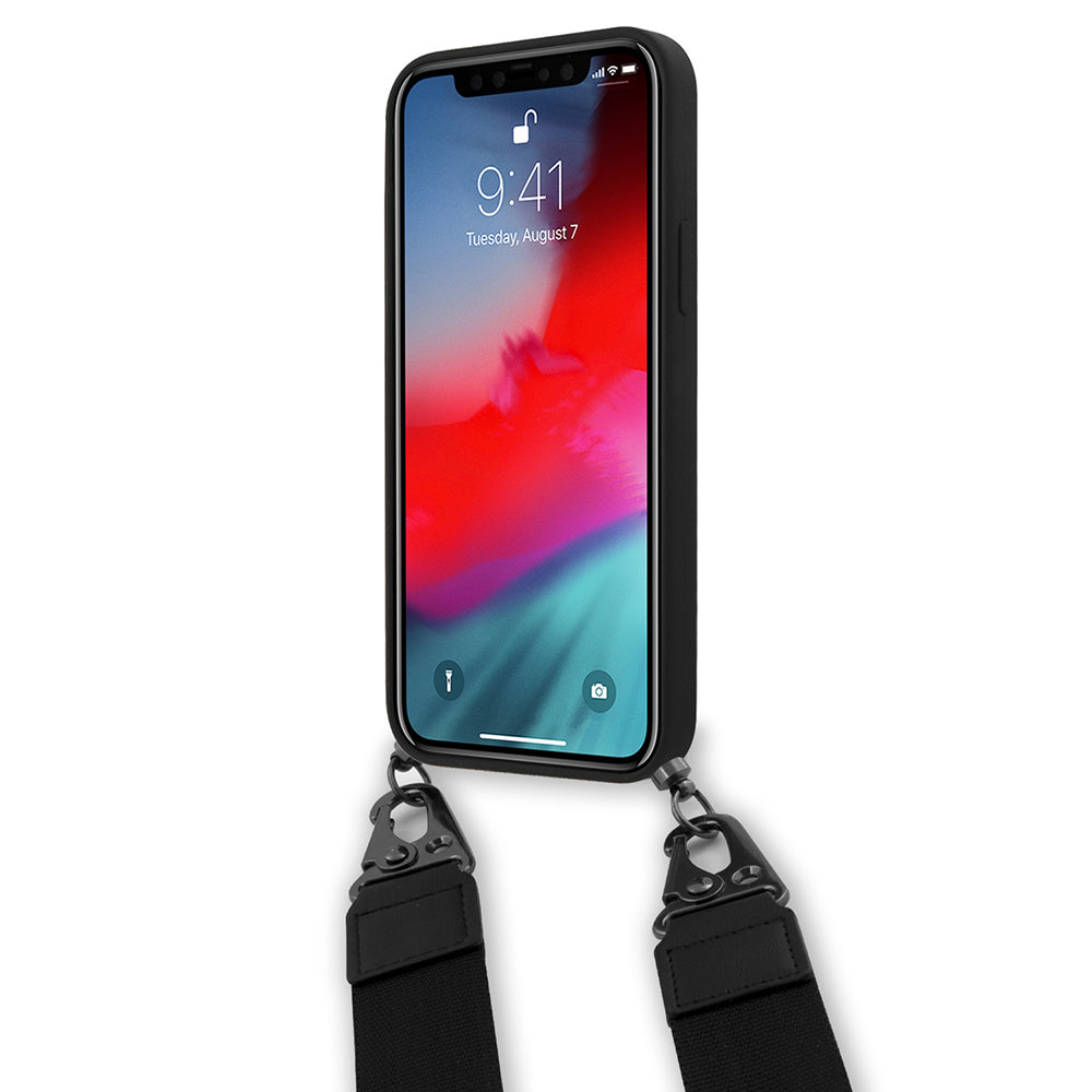 Apple iPhone 12 Pro Max Kılıf Ferrari Orjinal Lisanslı Askılı Metal Logolu Kapak Siyah