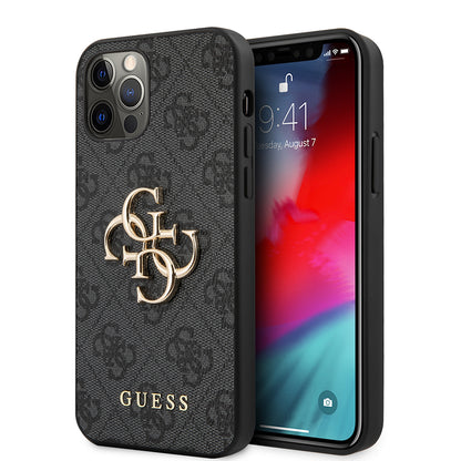 iPhone 12 Pro Max Kılıf Guess Orjinal Lisanslı PU Deri Büyük Metal Logo Dizaynlı Kılıf