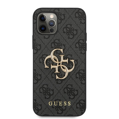 iPhone 12 Pro Max Kılıf Guess Orjinal Lisanslı PU Deri Büyük Metal Logo Dizaynlı Kılıf