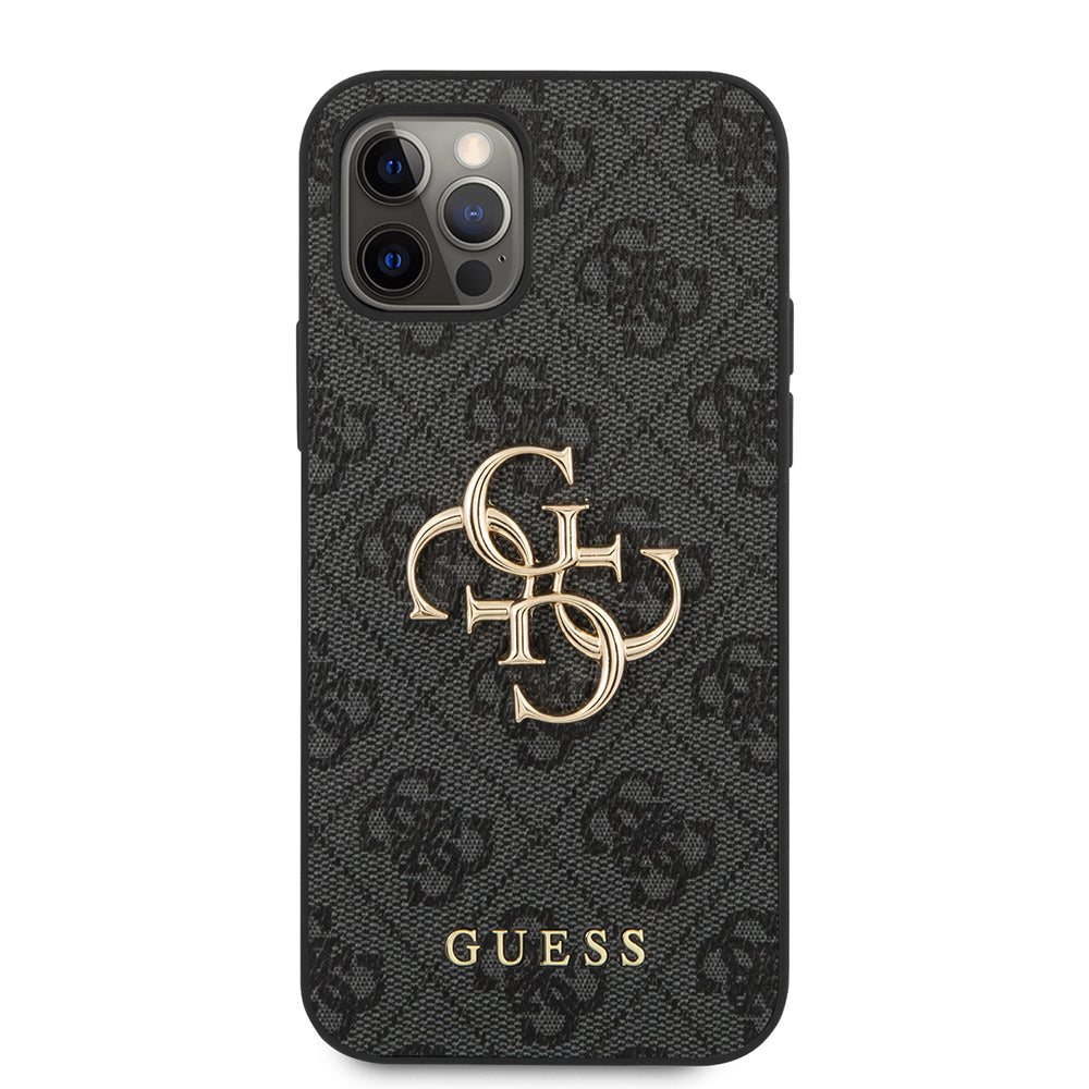 Apple iPhone 12 Pro Max Kılıf Guess Orjinal Lisanslı PU Deri Büyük Metal Logo Dizaynlı Kapak Kahverengi