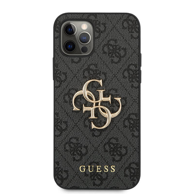 Apple iPhone 12 Pro Max Kılıf Guess Orjinal Lisanslı PU Deri Büyük Metal Logo Dizaynlı Kapak Kahverengi