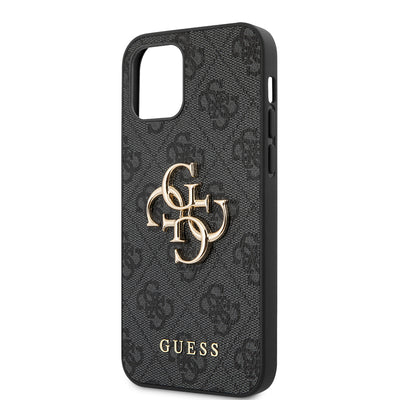 Apple iPhone 12 Pro Max Kılıf Guess Orjinal Lisanslı PU Deri Büyük Metal Logo Dizaynlı Kapak Kahverengi