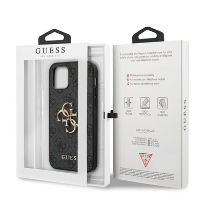 Apple iPhone 12 Pro Max Kılıf Guess Orjinal Lisanslı PU Deri Büyük Metal Logo Dizaynlı Kapak Kahverengi
