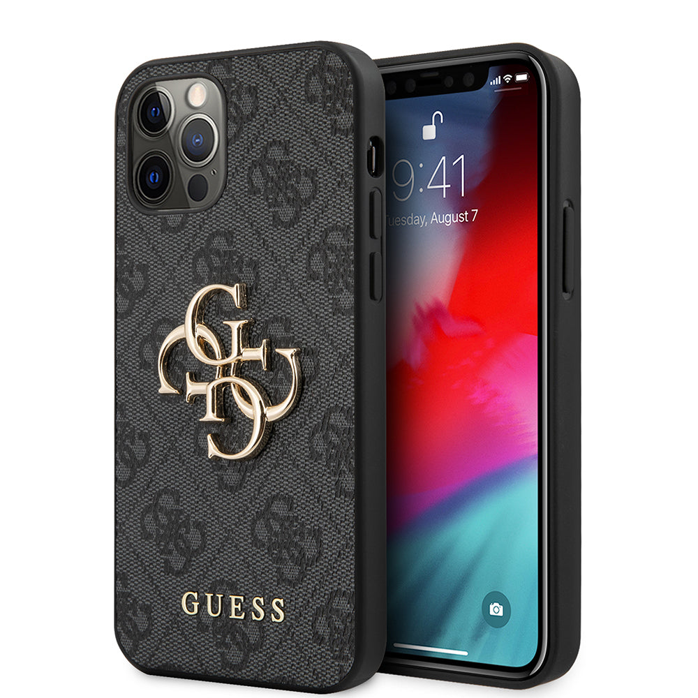 iPhone 12 Pro Max Kılıf Guess Orjinal Lisanslı PU Deri Büyük Metal Logo Dizaynlı Kılıf