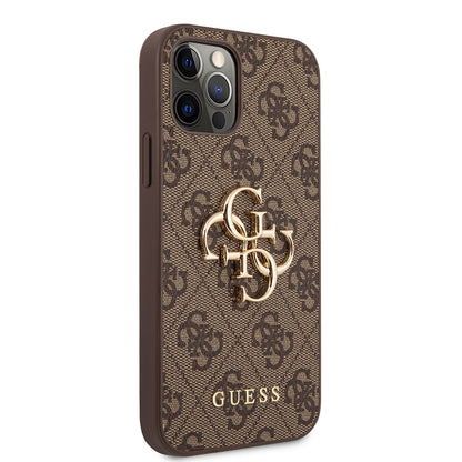 iPhone 12 Pro Max Kılıf Guess Orjinal Lisanslı PU Deri Büyük Metal Logo Dizaynlı Kılıf