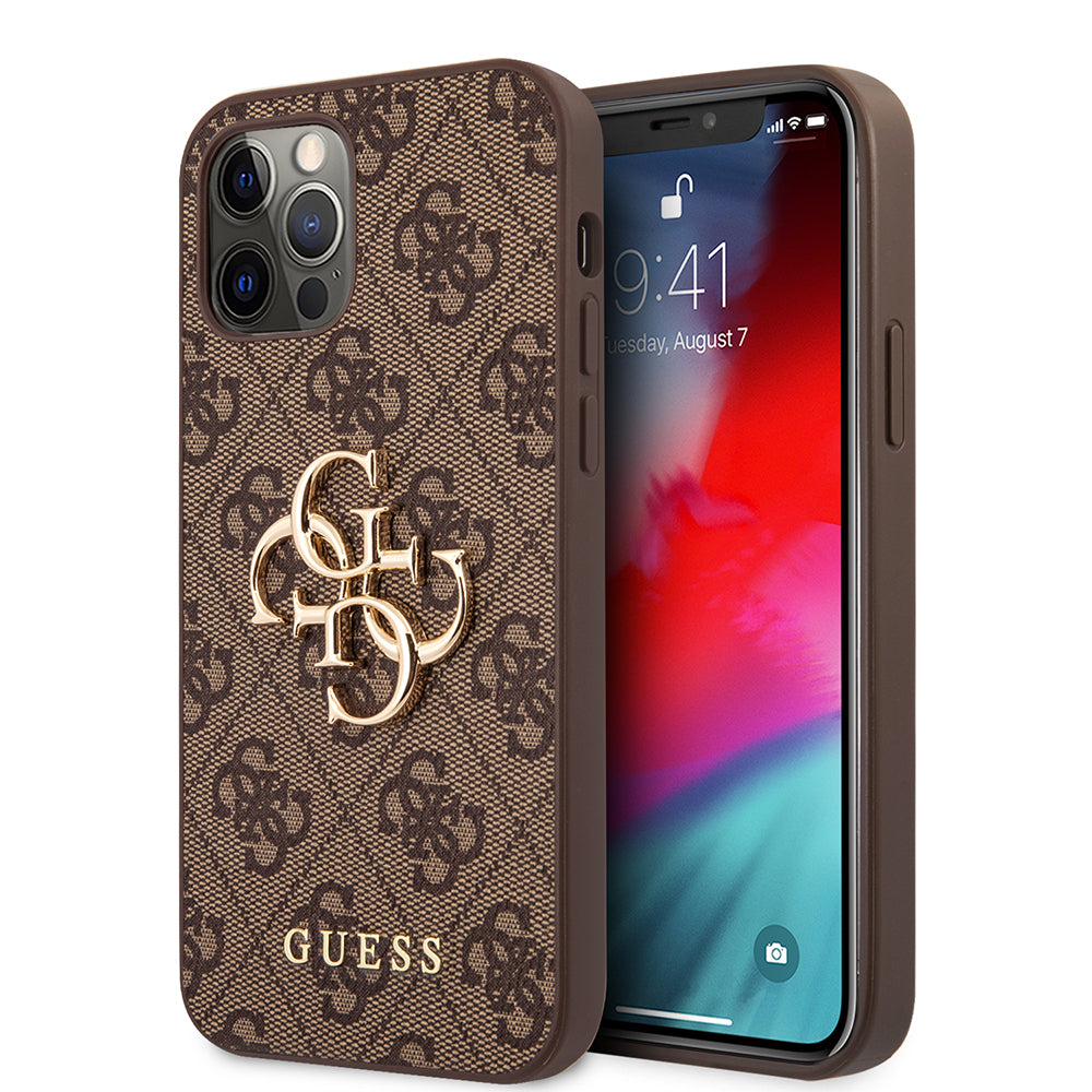 iPhone 12 Pro Max Kılıf Guess Orjinal Lisanslı PU Deri Büyük Metal Logo Dizaynlı Kılıf