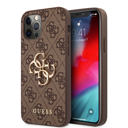 iPhone 12 Pro Max Kılıf Guess Orjinal Lisanslı PU Deri Büyük Metal Logo Dizaynlı Kılıf