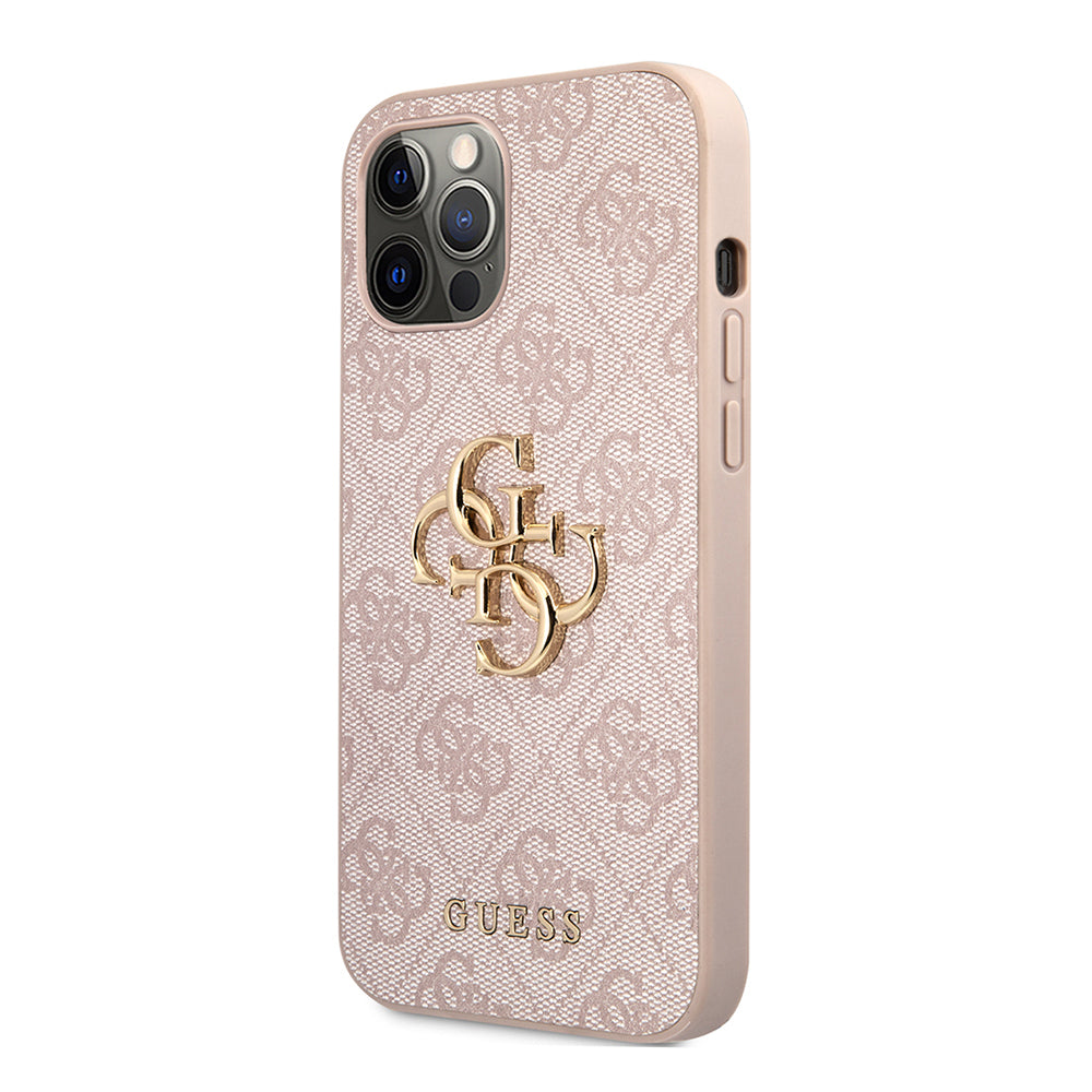 Apple iPhone 12 Pro Max Kılıf Guess Orjinal Lisanslı PU Deri Büyük Metal Logo Dizaynlı Kapak Kahverengi