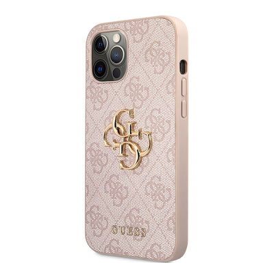 Apple iPhone 12 Pro Max Kılıf Guess Orjinal Lisanslı PU Deri Büyük Metal Logo Dizaynlı Kapak Kahverengi
