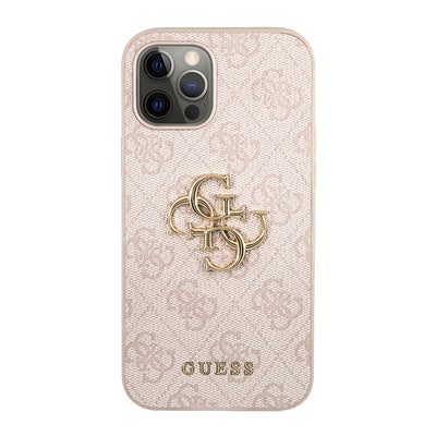 Apple iPhone 12 Pro Max Kılıf Guess Orjinal Lisanslı PU Deri Büyük Metal Logo Dizaynlı Kapak Kahverengi