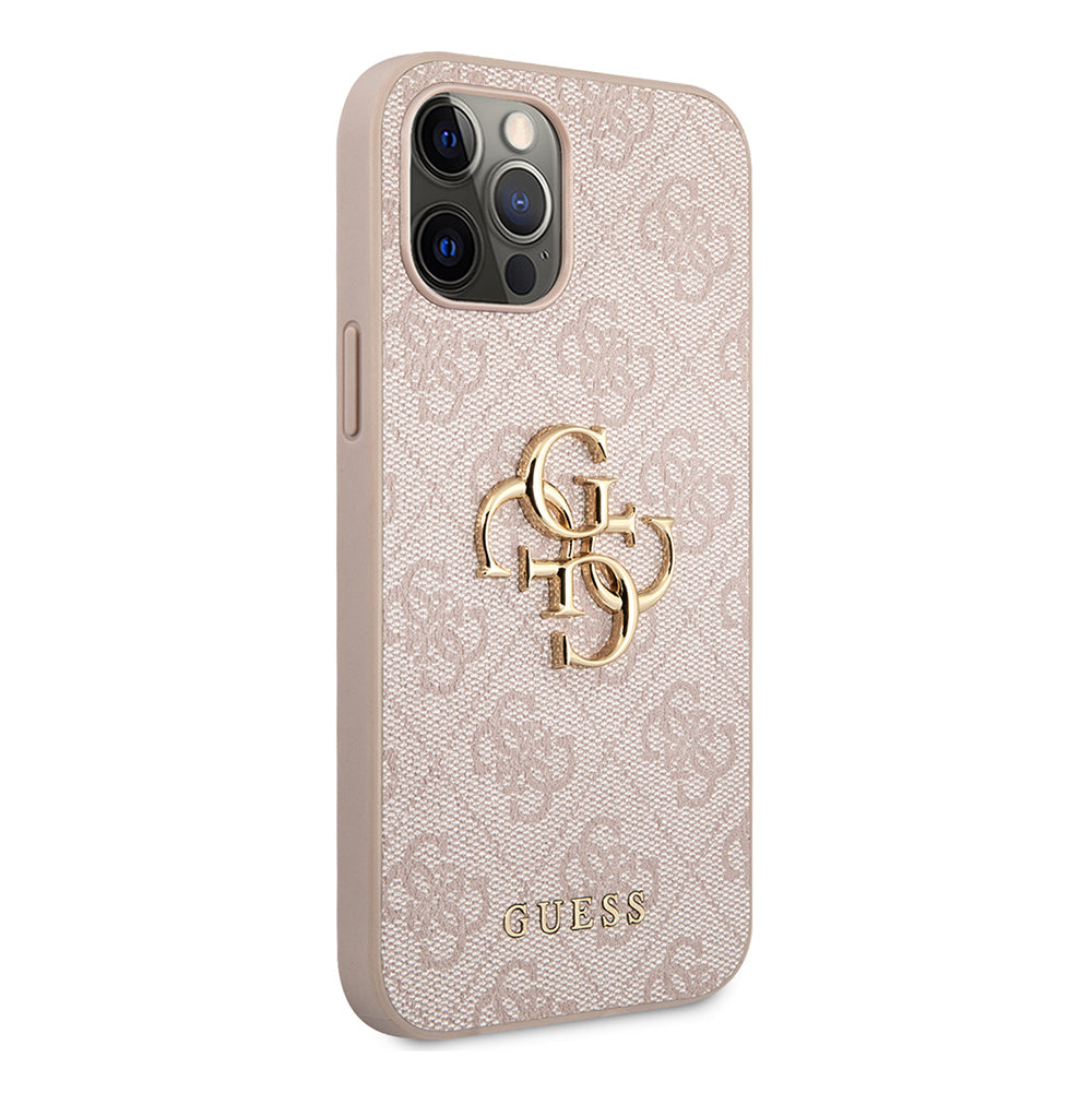 Apple iPhone 12 Pro Max Kılıf Guess Orjinal Lisanslı PU Deri Büyük Metal Logo Dizaynlı Kapak Kahverengi