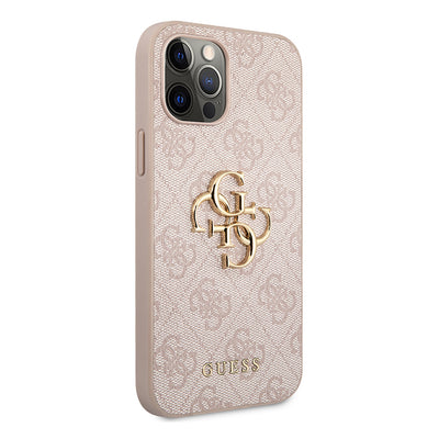 Apple iPhone 12 Pro Max Kılıf Guess Orjinal Lisanslı PU Deri Büyük Metal Logo Dizaynlı Kapak Kahverengi