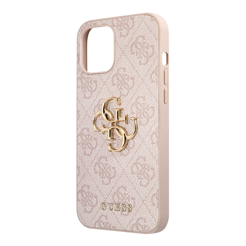 Apple iPhone 12 Pro Max Kılıf Guess Orjinal Lisanslı PU Deri Büyük Metal Logo Dizaynlı Kapak Kahverengi