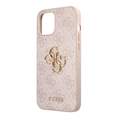 Apple iPhone 12 Pro Max Kılıf Guess Orjinal Lisanslı PU Deri Büyük Metal Logo Dizaynlı Kapak Kahverengi