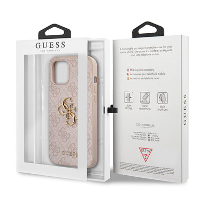 Apple iPhone 12 Pro Max Kılıf Guess Orjinal Lisanslı PU Deri Büyük Metal Logo Dizaynlı Kapak Kahverengi