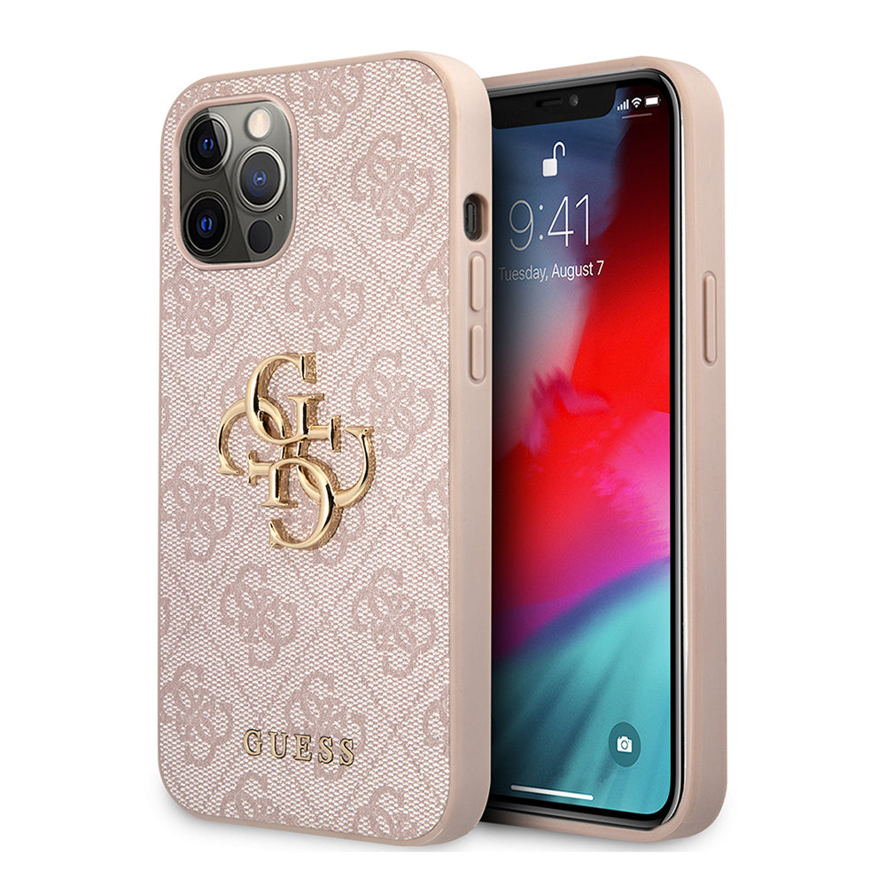 iPhone 12 Pro Max Kılıf Guess Orjinal Lisanslı PU Deri Büyük Metal Logo Dizaynlı Kılıf