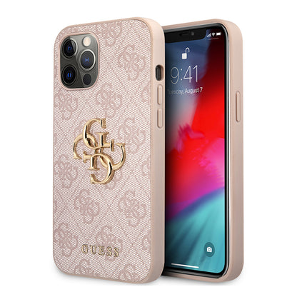 iPhone 12 Pro Max Kılıf Guess Orjinal Lisanslı PU Deri Büyük Metal Logo Dizaynlı Kılıf