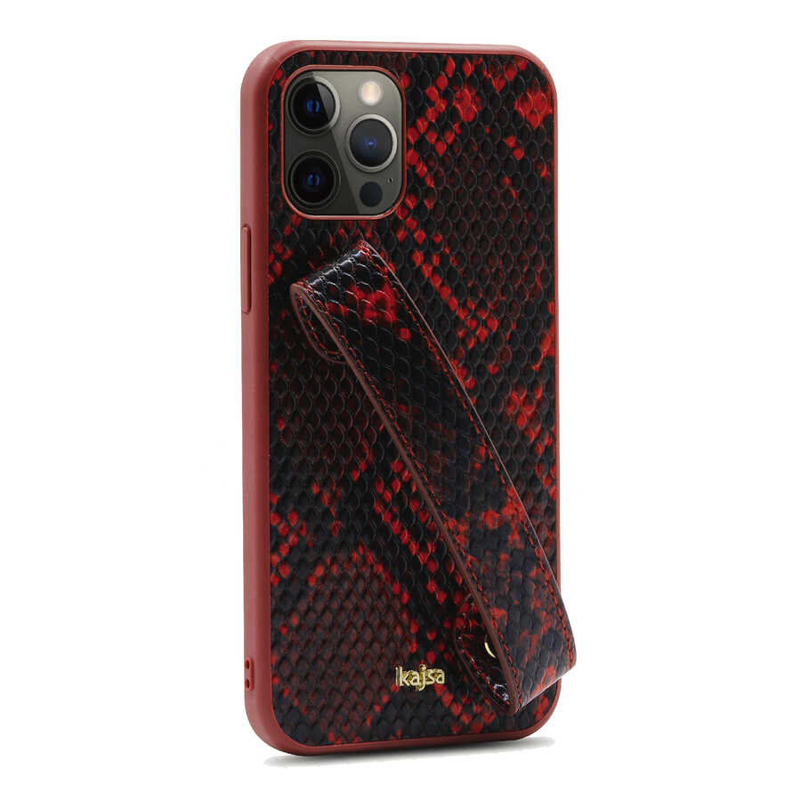 Apple iPhone 12 Pro Max Kılıf Kajsa Glamorous Serisi Snake Handstrap Kapak Gri
