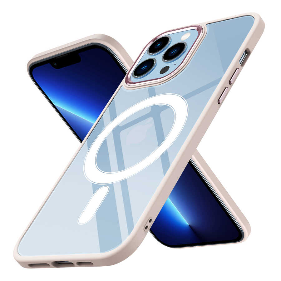 iPhone 12 Pro Max Kılıf Wireless Şarj Özellikli Zore Krom M-safe Silikon Kılıf