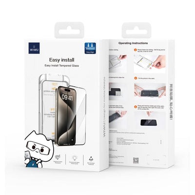 Apple iPhone 12 Wiwu SQ-008 Oleofobik Easy Install Darbeye Karşı Dayanıklı Temperli Cam Ekran Koruyucu + Kolay Uygulama Aparatlı Siyah
