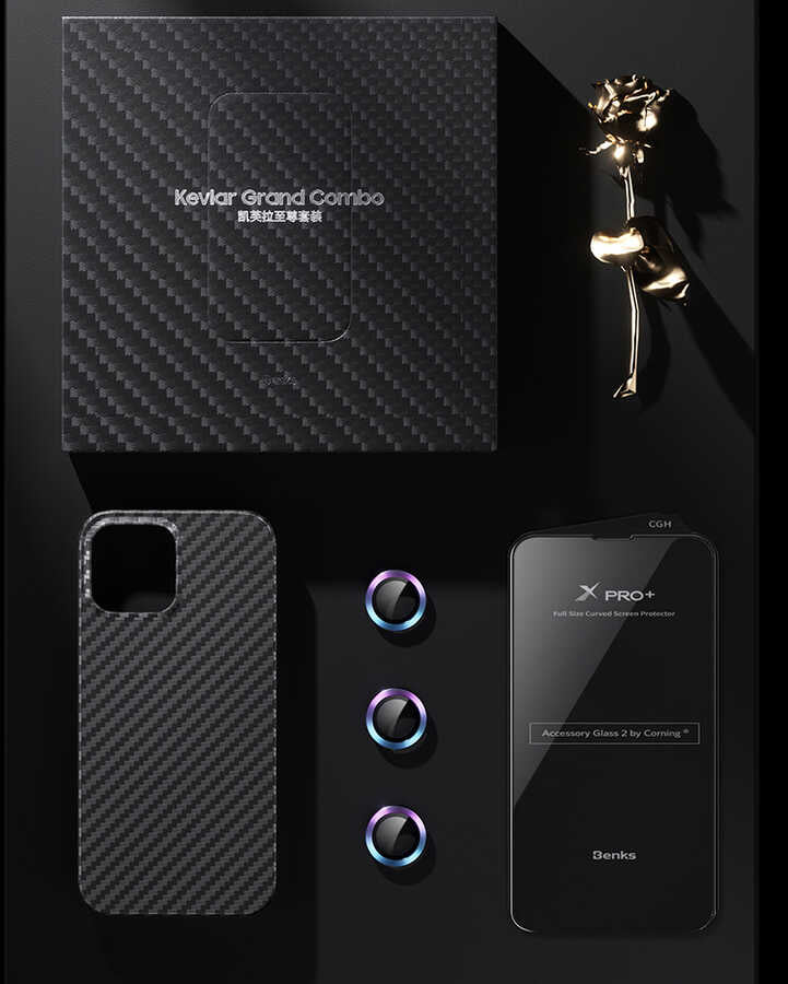 Apple iPhone 13 Kılıf Benks Aramid Magsafe 3 in 1 Set Siyah