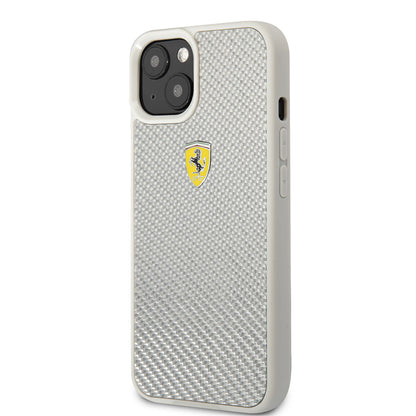 iPhone 13 Kılıf Ferrari Orjinal Lisanlı Klasik Metal Logolu Karbon Dizayn Kılıf