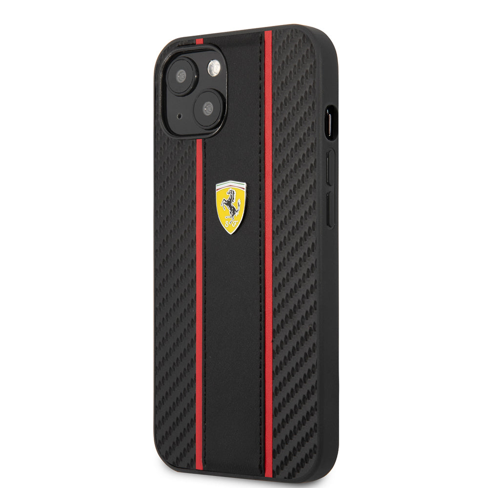 Apple iPhone 13 Kılıf Ferrari Orjinal Lisanslı PU Deri Ve Karbon Dizayn Kapak Kırmızı