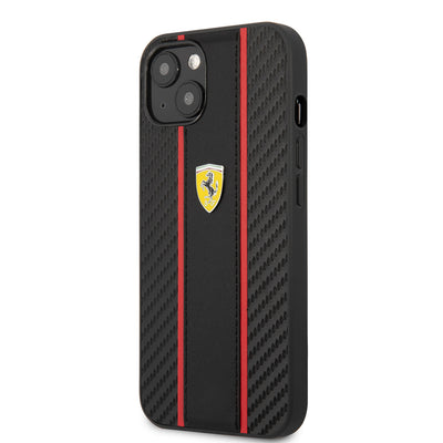 Apple iPhone 13 Kılıf Ferrari Orjinal Lisanslı PU Deri Ve Karbon Dizayn Kapak Kırmızı