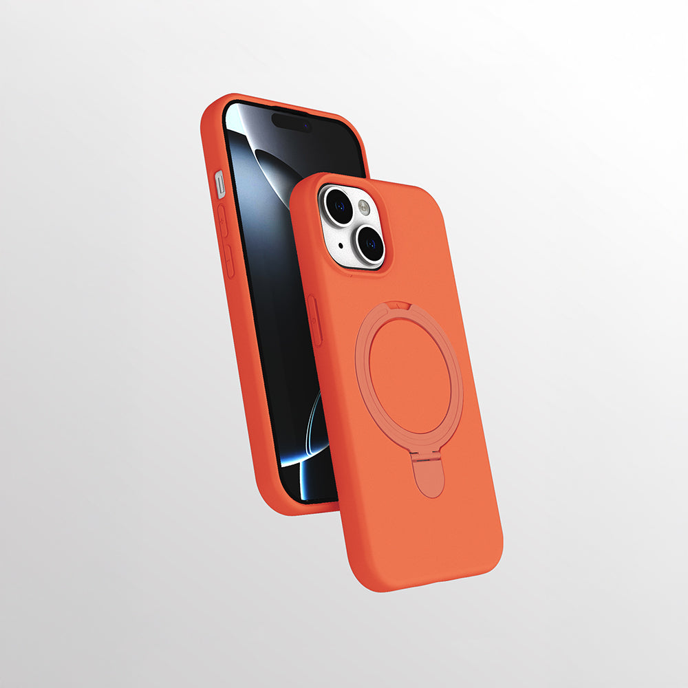 Apple iPhone 13 Kılıf M-safe Şarj Özellikli Standlı Zore Samara Kapak Turuncu