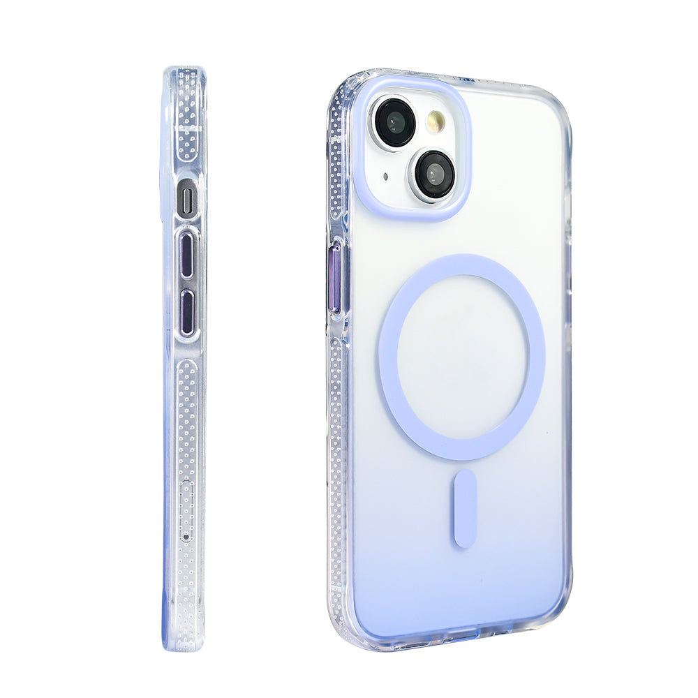 Apple iPhone 13 Kılıf M-safe Şarj Özellikli Transparan Renk Geçişli Zore Toros Kapak Mor