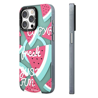 Apple iPhone 13 Kılıf Magsafe Şarj Özellikli Yaz Meyvesi Desenli Youngkit Fruity Flavour Serisi Kapak Turkuaz