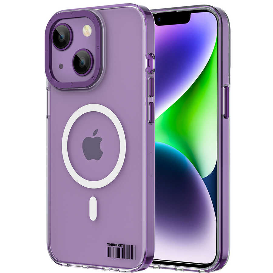 Apple iPhone 13 Kılıf Magsafe Şarj Özellikli Youngkit Coloured Glaze Serisi Kapak Derin Mor
