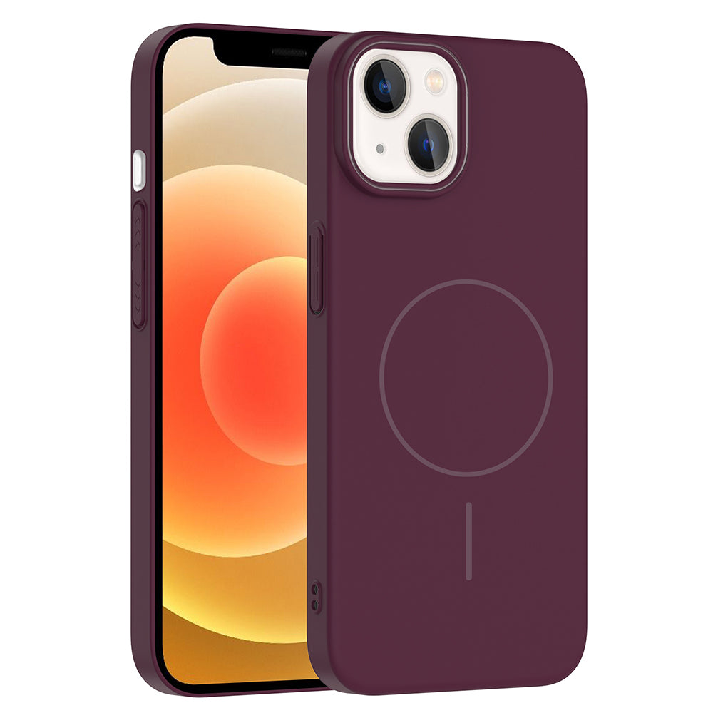 Apple iPhone 13 Kılıf M-safe Şarj Özellikli Zore Ruby Sert Kapak Mürdüm