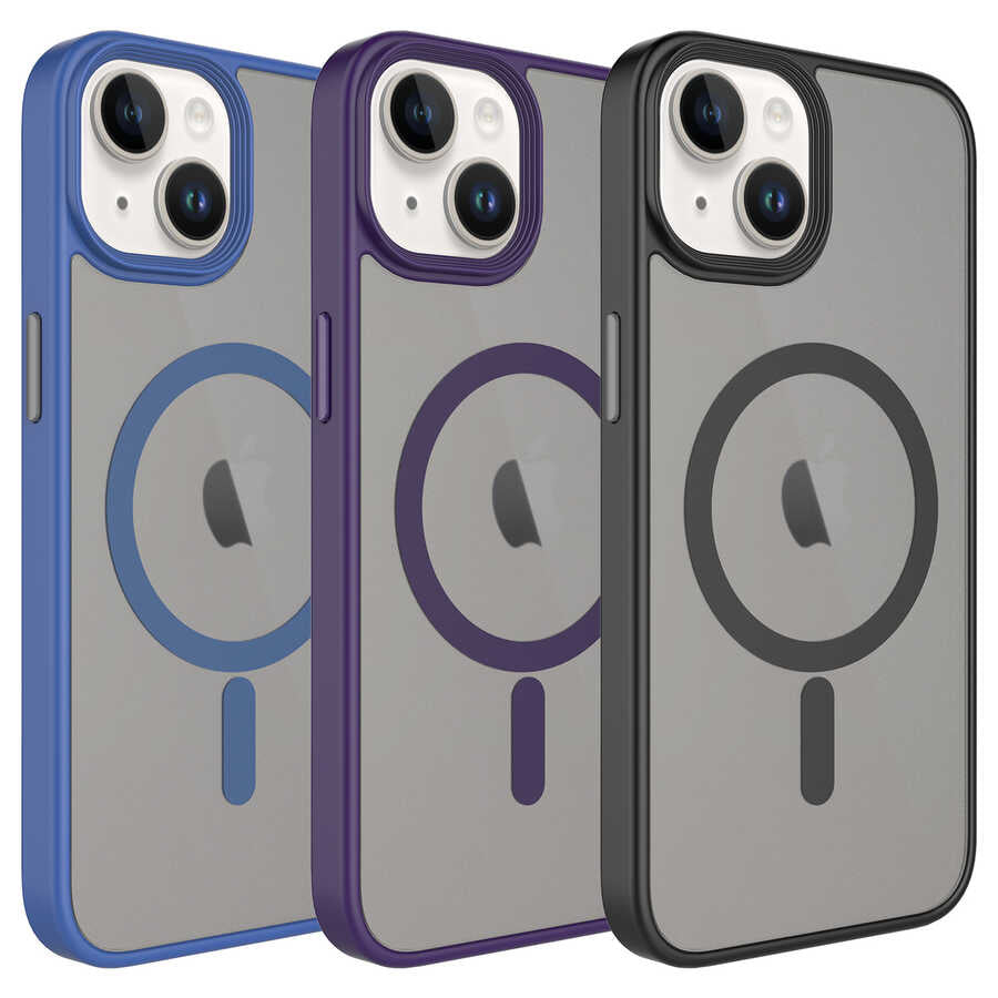 Apple iPhone 13 Kılıf Mat Arka Yüzey Wireless Şarj Özellikli Zore Flet Magsafe Kapak Derin Mor