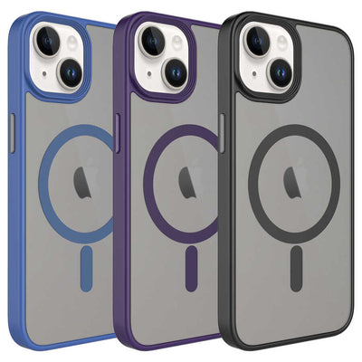 Apple iPhone 13 Kılıf Mat Arka Yüzey Wireless Şarj Özellikli Zore Flet Magsafe Kapak Siyah