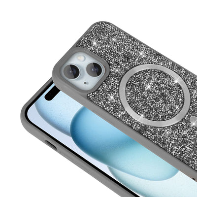 Apple iPhone 13 Kılıf Pırlanta Tasarımlı M-safe Şarj Özellikli Zore Mozaik Silikon Kapak Desert Titanyum