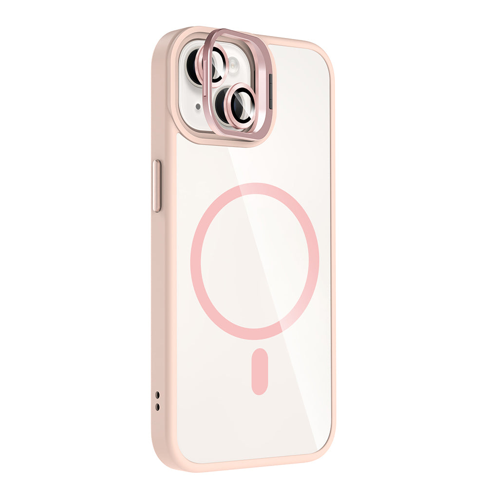 Apple iPhone 13 Kılıf Standlı ve Kamera Lens Hediyeli M-Safe Şarj Özellikli Zore Etro Kapak Lacivert