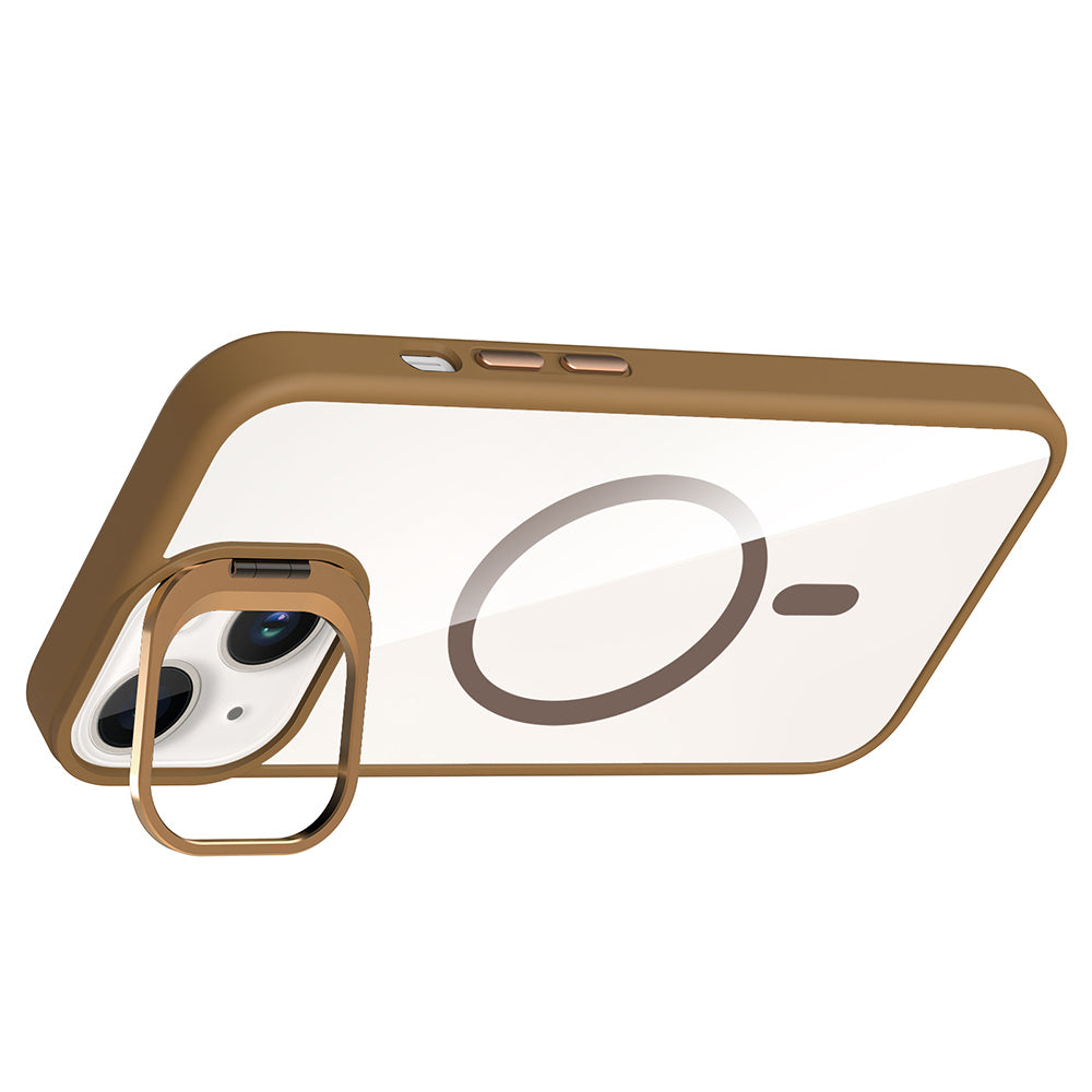 Apple iPhone 13 Kılıf Standlı ve Kamera Lens Hediyeli M-Safe Şarj Özellikli Zore Etro Kapak Lacivert