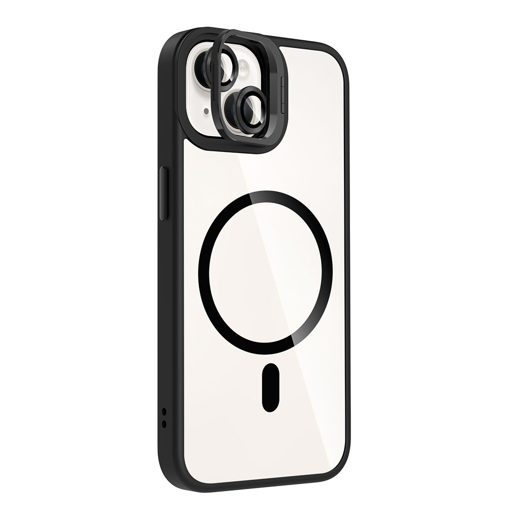 Apple iPhone 13 Kılıf Standlı ve Kamera Lens Hediyeli M-Safe Şarj Özellikli Zore Etro Kapak Lacivert