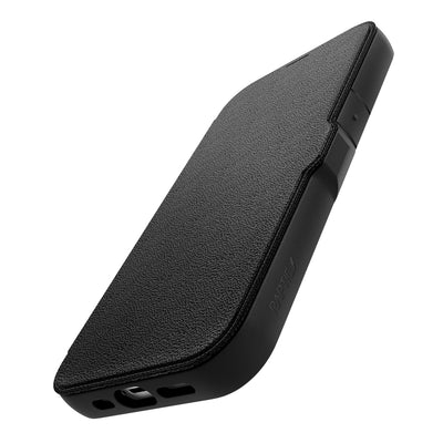 Apple iPhone 13 Kılıf Vegan Deri Tasarımlı Şeffaf Arka Yüzey Kartlıklı Raptic Urban Folio Serisi Kapak Siyah