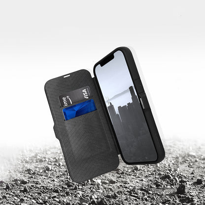 iPhone 13 Kılıf Vegan Deri Tasarımlı Şeffaf Arka Yüzey Kartlıklı Raptic Urban Folio Serisi Kılıf