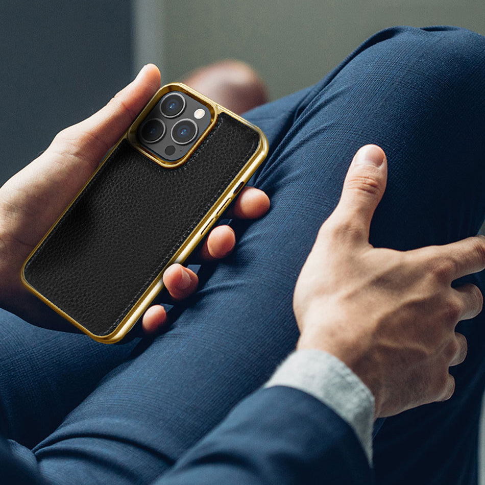 iPhone 13 Kılıf Wiwu Genuine Leather Gold Calfskin Orjinal Deri Kılıf