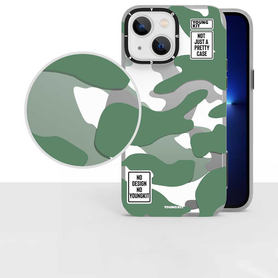 Apple iPhone 13 Kılıf YoungKit Kamuflaj Serisi Kapak Sarı