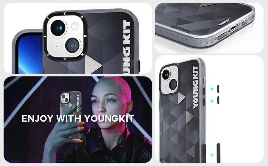 Apple iPhone 13 Kılıf YoungKit Klasik Serisi Kapak IP001 Space Ape