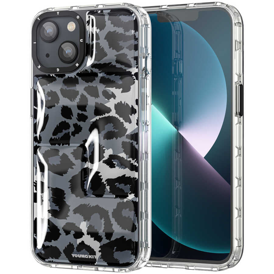 Apple iPhone 13 Kılıf YoungKit Leopard Article Serisi Kapak Siyah