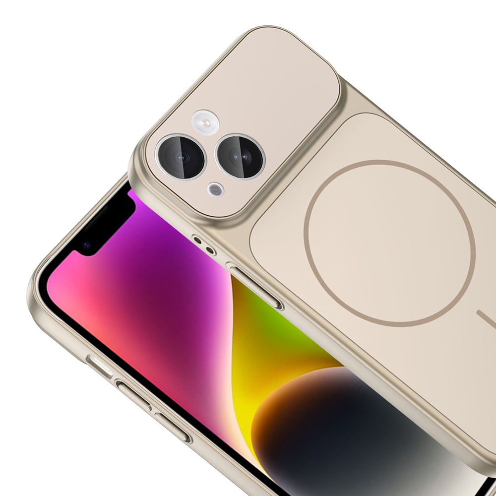 Apple iPhone 13 Kılıf Zore M-Safe Şarj Özellikli Kamera Korumalı Formen Kapak Gold