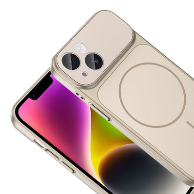 Apple iPhone 13 Kılıf Zore M-Safe Şarj Özellikli Kamera Korumalı Formen Kapak Gold