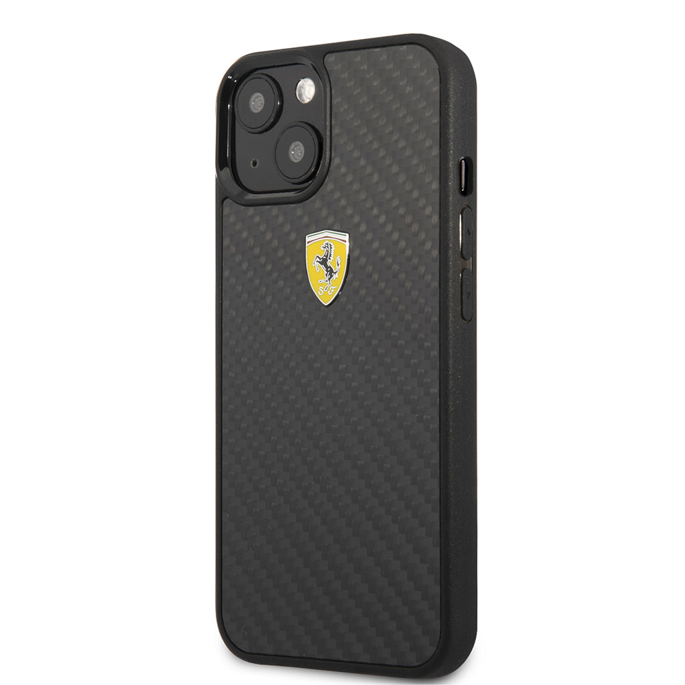 iPhone 13 Mini Kılıf Ferrari Orjinal Lisanlı Klasik Metal Logolu Karbon Dizayn Kılıf