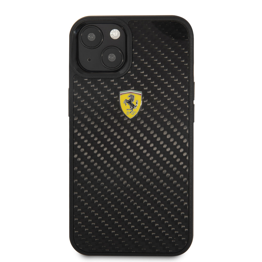 iPhone 13 Mini Kılıf Ferrari Orjinal Lisanlı Klasik Metal Logolu Karbon Dizayn Kılıf